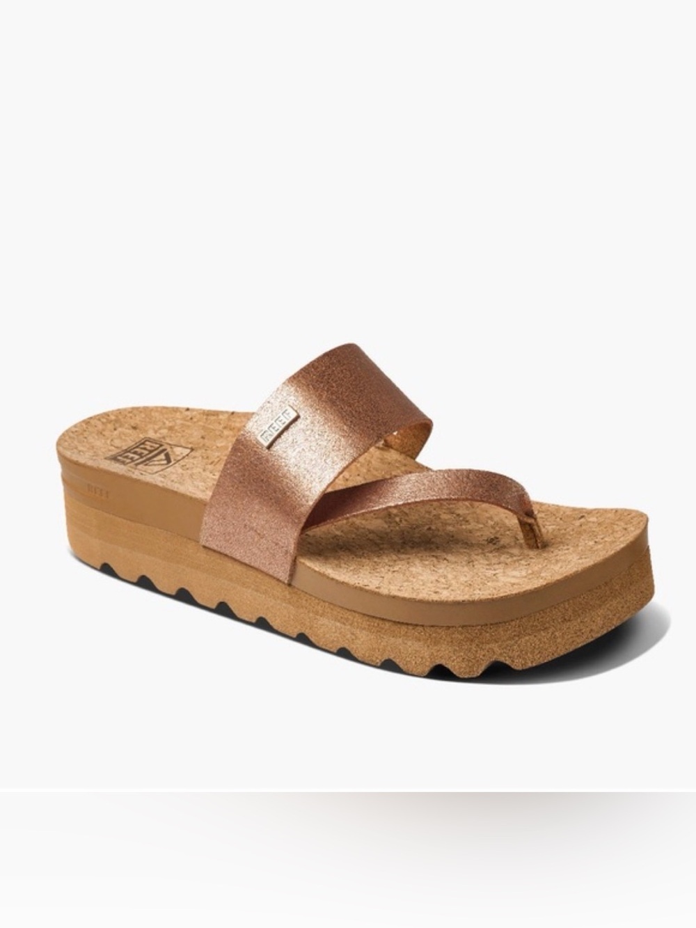 Reef Metallic Rose Gold Cork Platform Thong Sandal